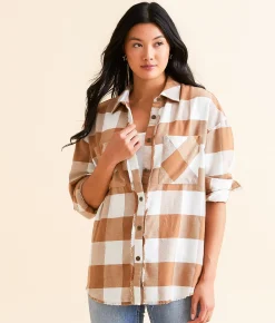 Tops | BKE Flannel Boyfriend Shirt Rust Cream