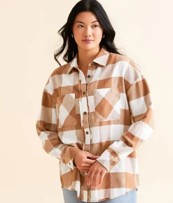 Tops | BKE Flannel Boyfriend Shirt Rust Cream