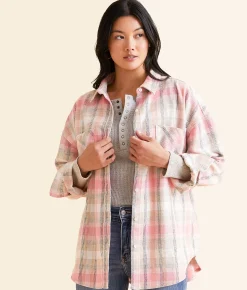 Modish Rebel Flannel Boyfriend Shirt Pink Discount