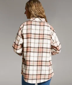 BKE Flannel Boyfriend Shirt Mauve Black Cream Online
