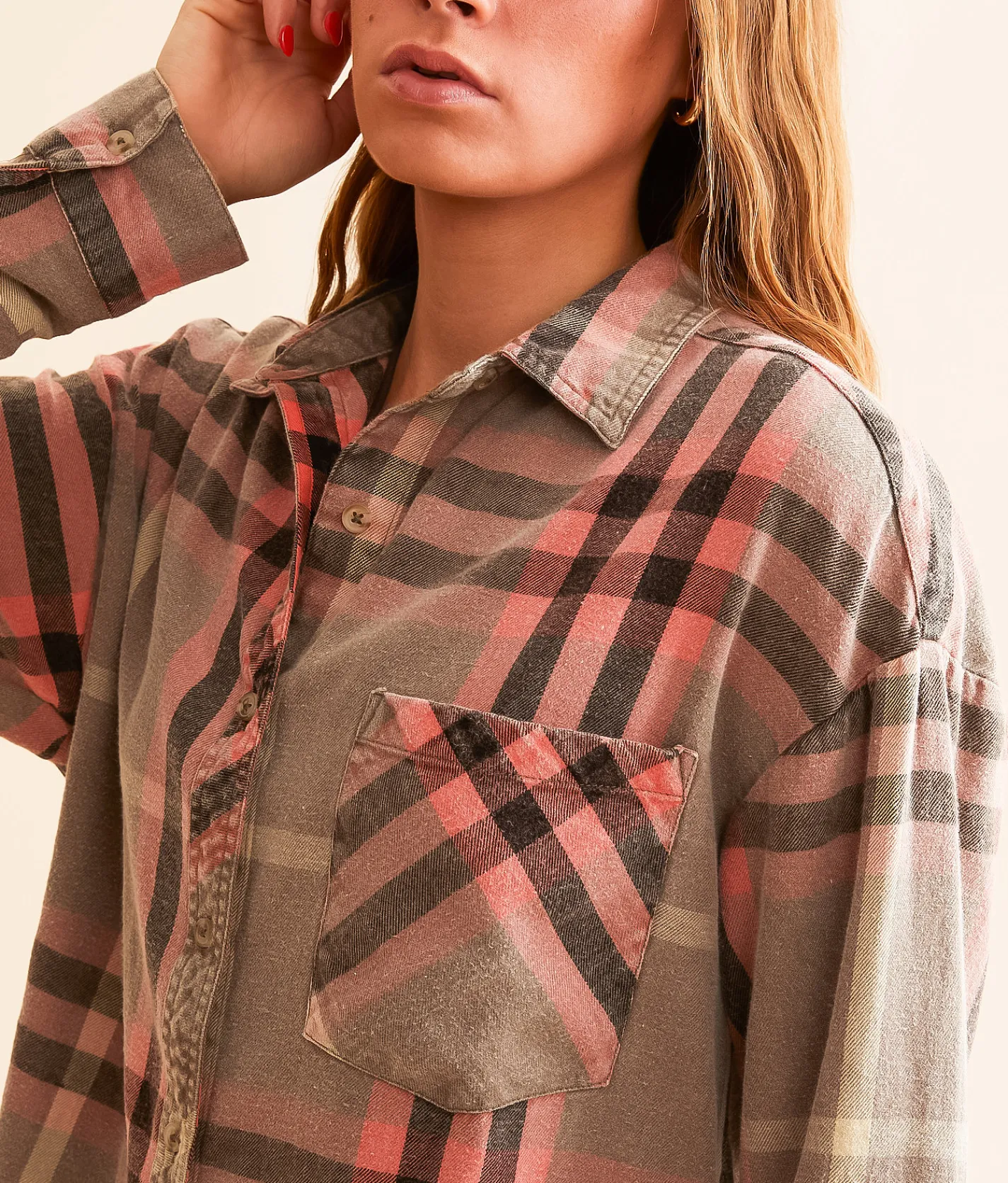 Tops | Modish Rebel Flannel Boyfriend Shirt Taupe Multi