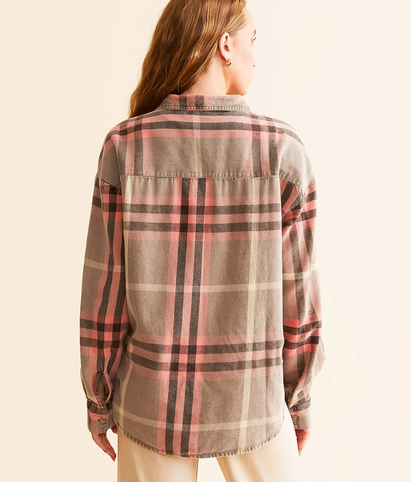 Tops | Modish Rebel Flannel Boyfriend Shirt Taupe Multi