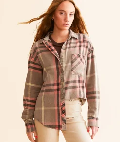 Tops | Modish Rebel Flannel Boyfriend Shirt Taupe Multi