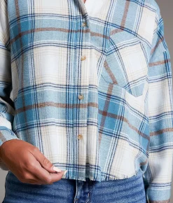 BKE Flannel Cropped Shirt Blue Tan New