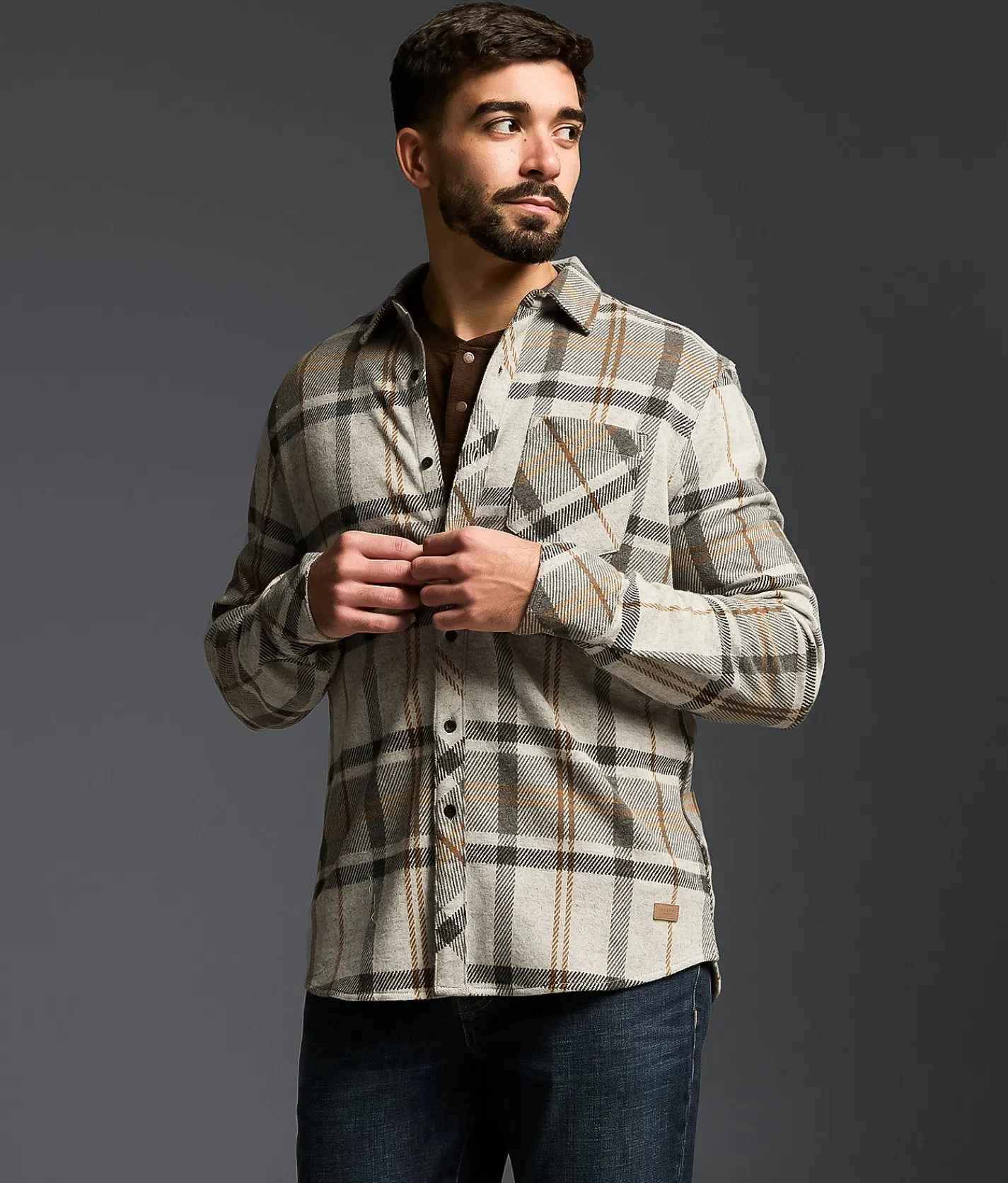Tops | Outpost Makers Flannel Knit Athletic Shirt Grey Tobacco