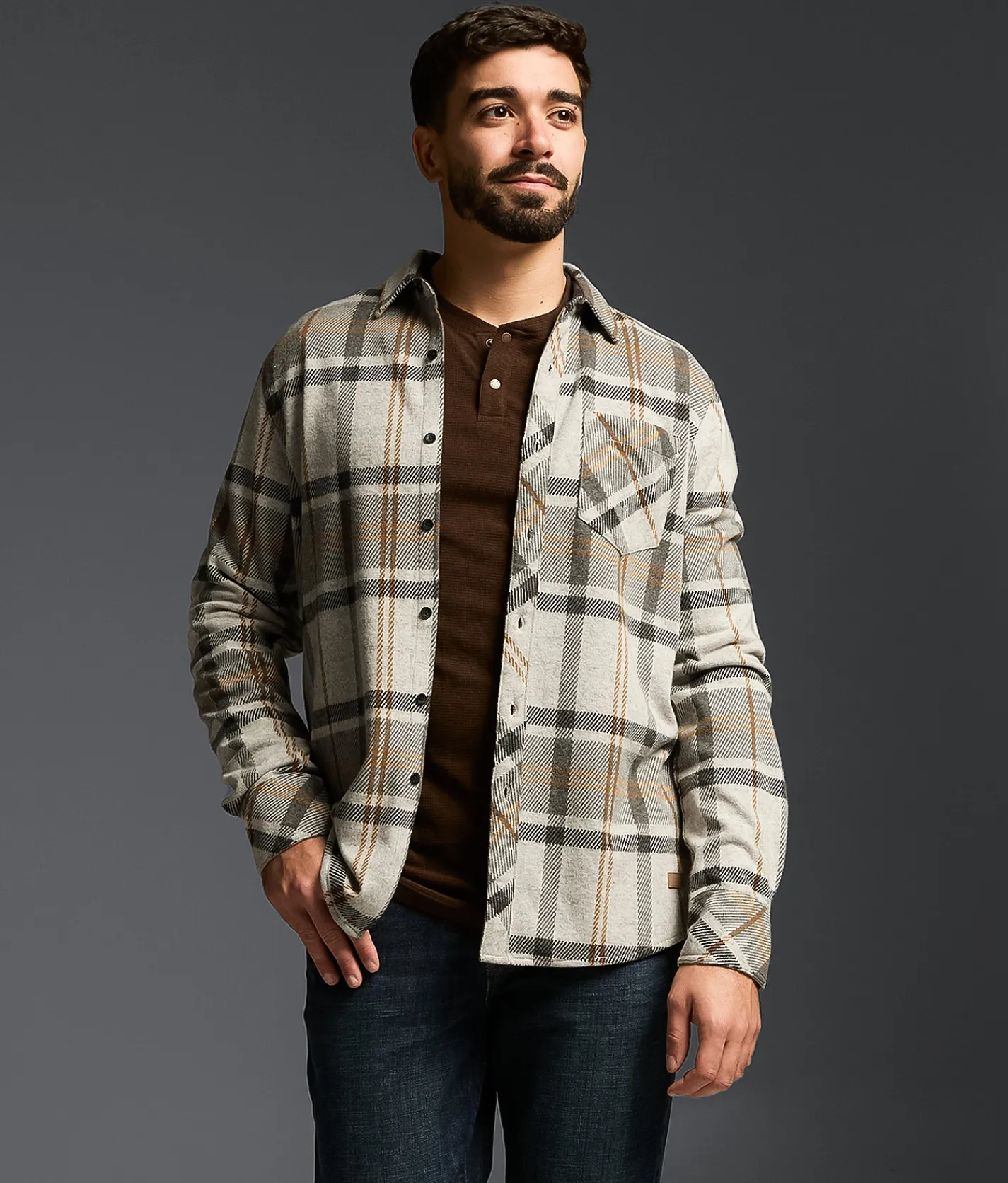 Tops | Outpost Makers Flannel Knit Athletic Shirt Grey Tobacco