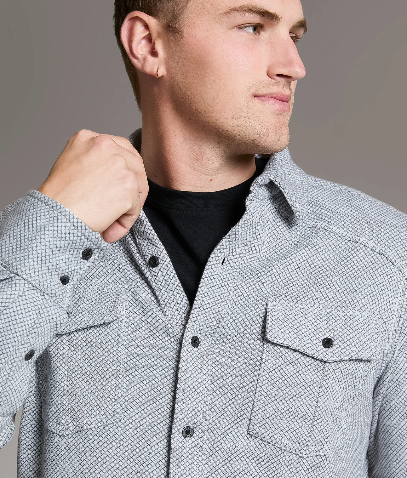 BKE Flannel Knit Standard Shirt Grey White New