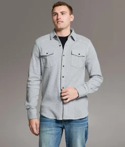 BKE Flannel Knit Standard Shirt Grey White New