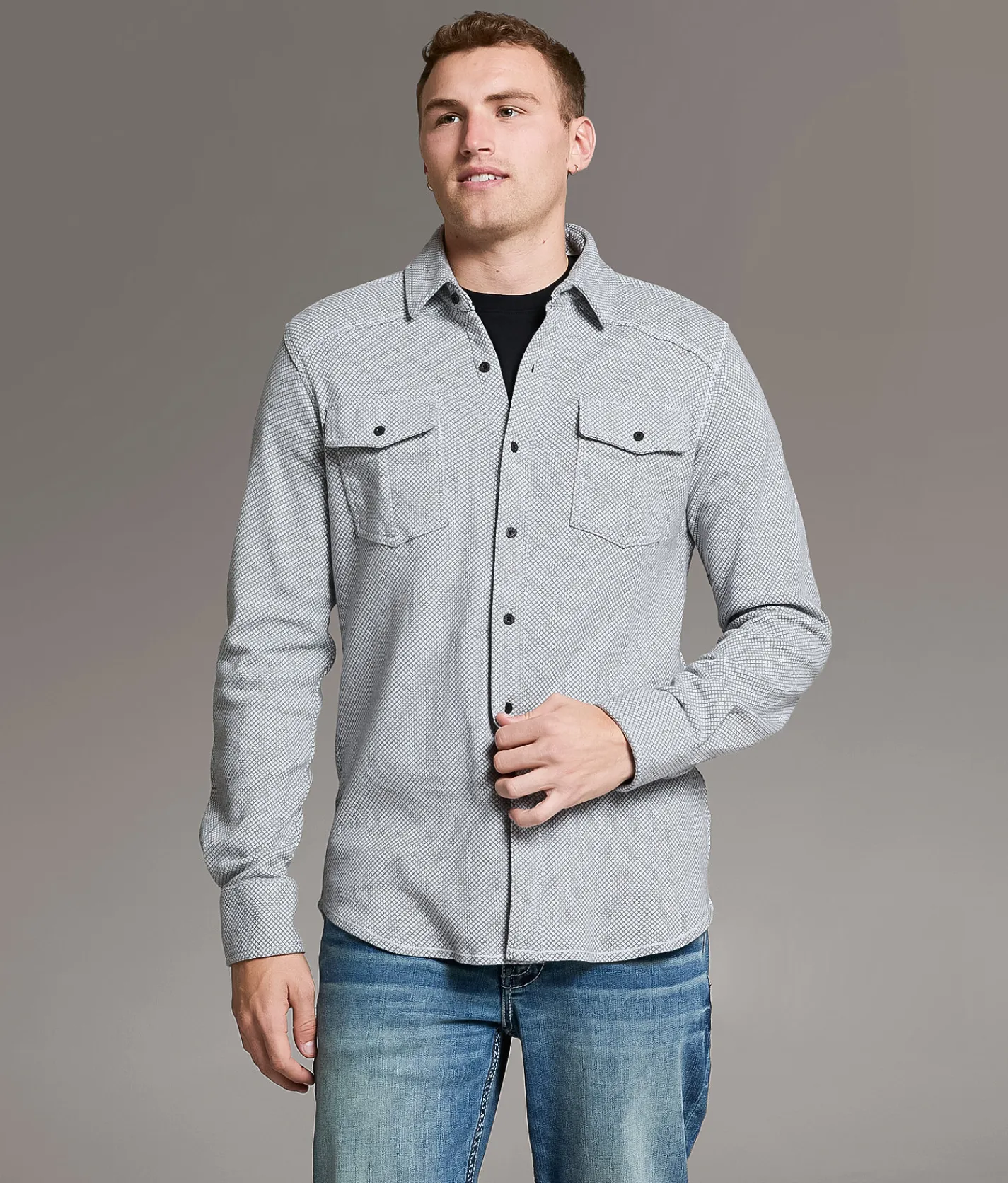 BKE Flannel Knit Standard Shirt Grey White New