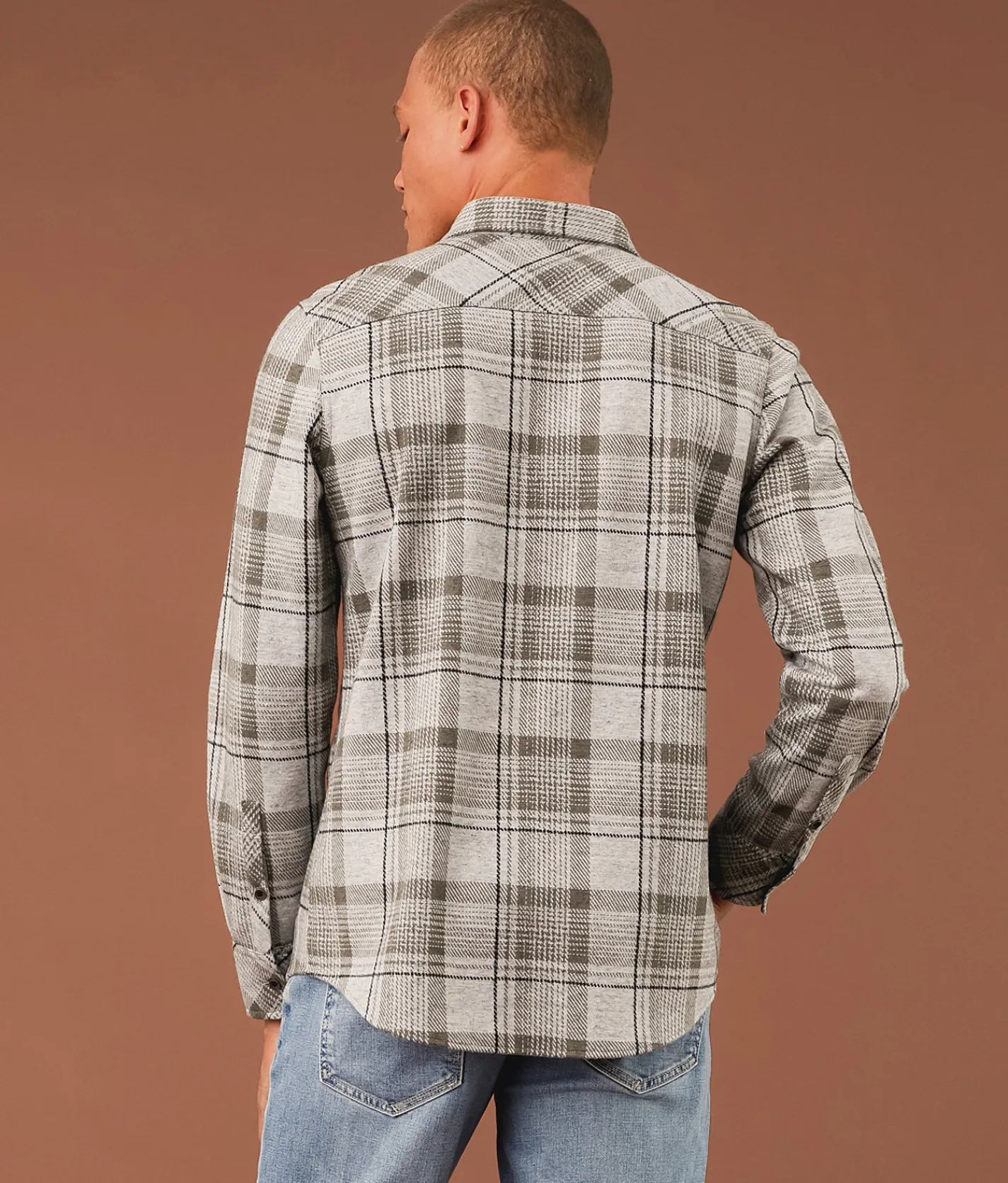 Outpost Makers Flannel Knit Standard Shirt Cream Brown Black Online