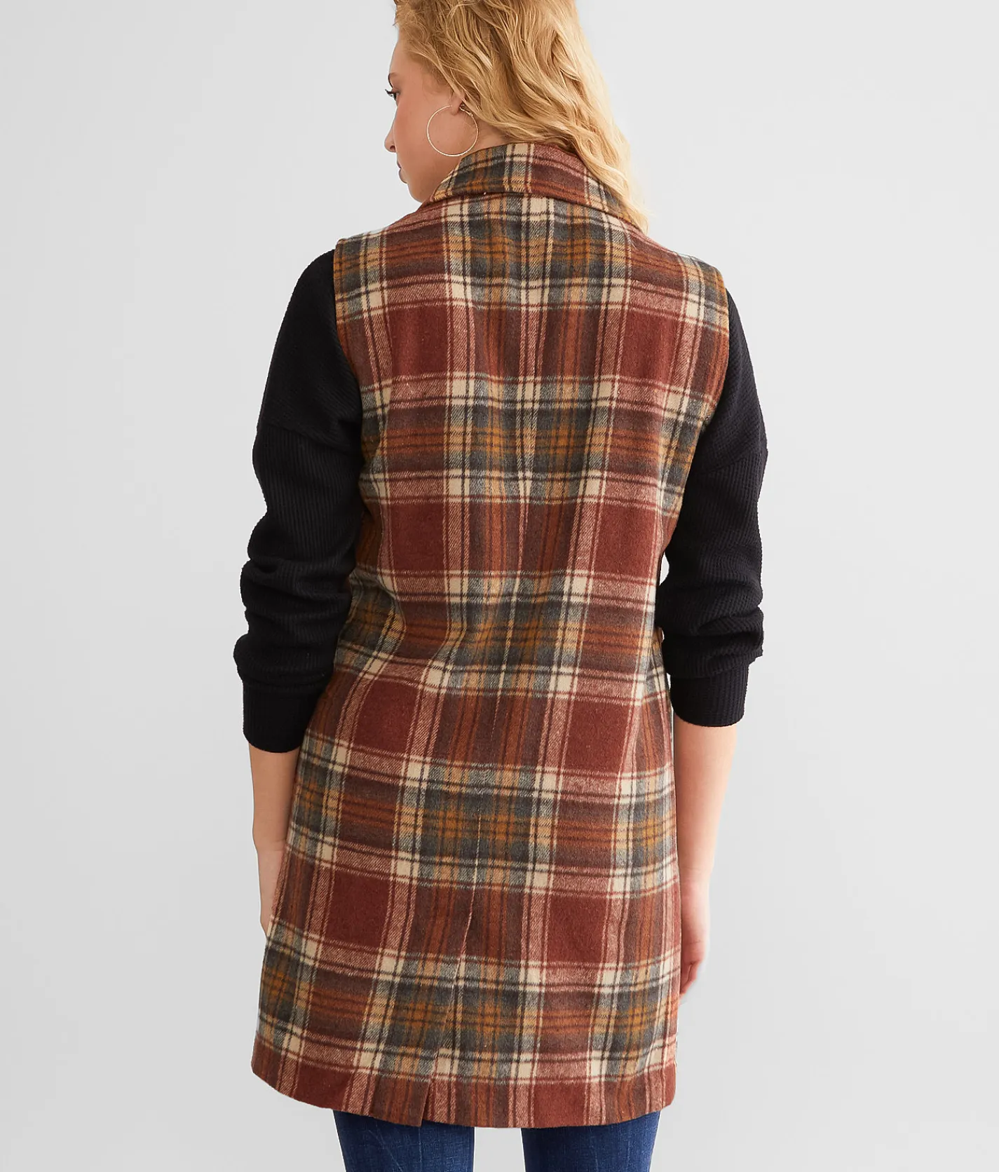 BKE Flannel Longline Vest Brick Sale