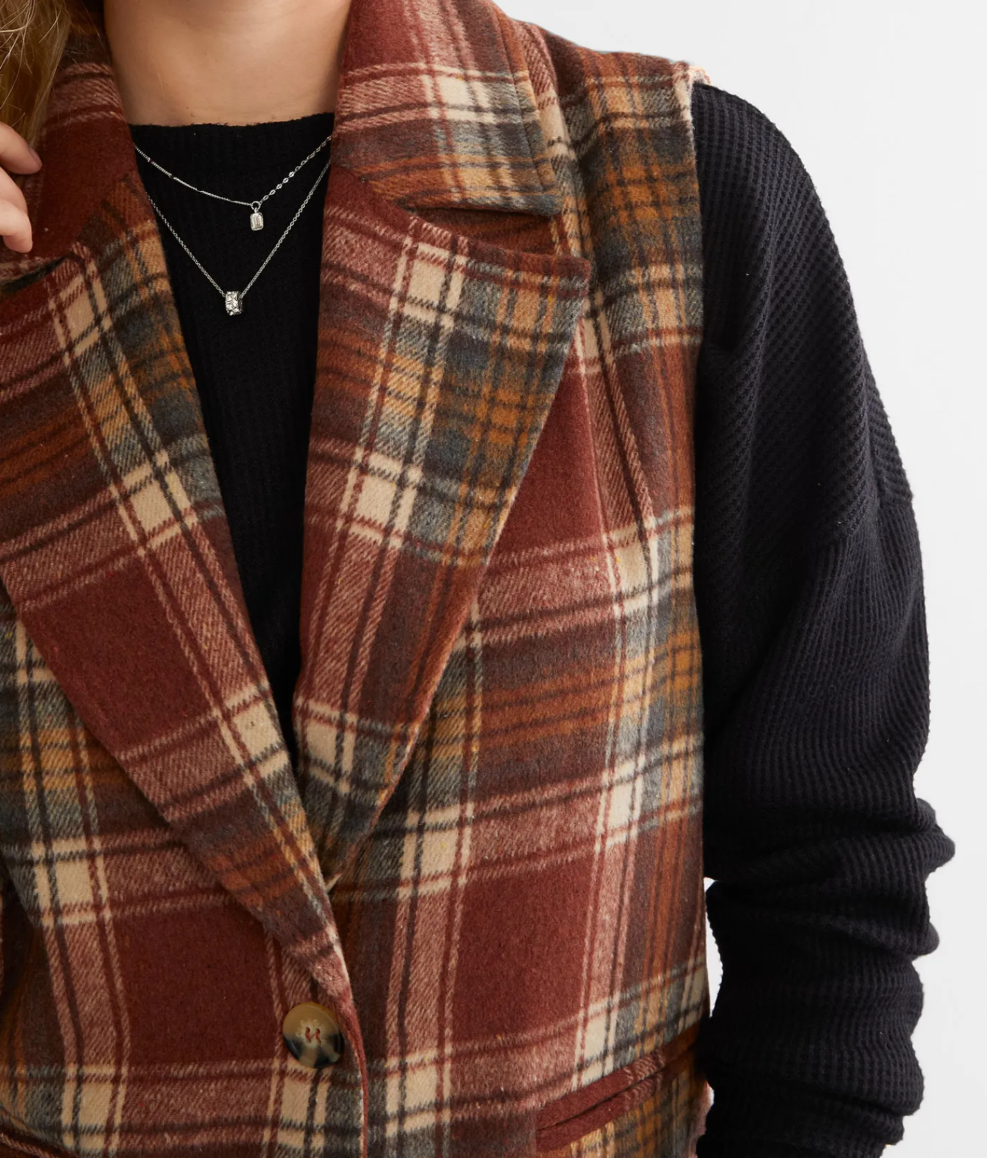 BKE Flannel Longline Vest Brick Sale