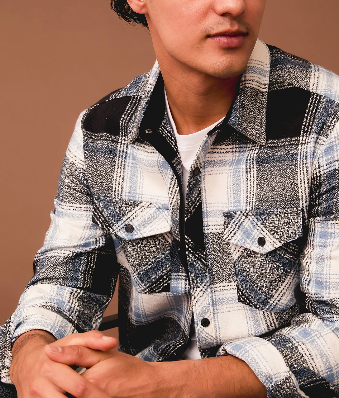 Tops | Outpost Makers Flannel Standard Shirt White Blue