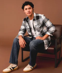 Tops | Outpost Makers Flannel Standard Shirt White Blue