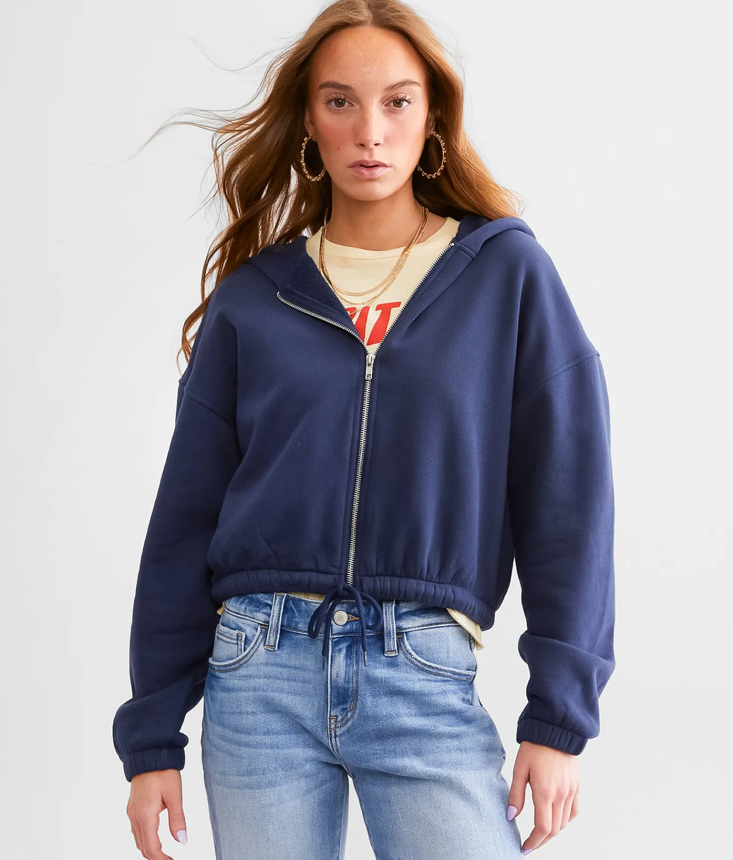 BKE Fleece Cropped Hoodie Ebony
