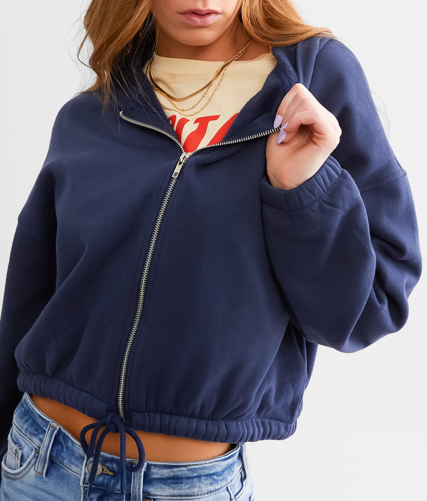 BKE Fleece Cropped Hoodie Ebony