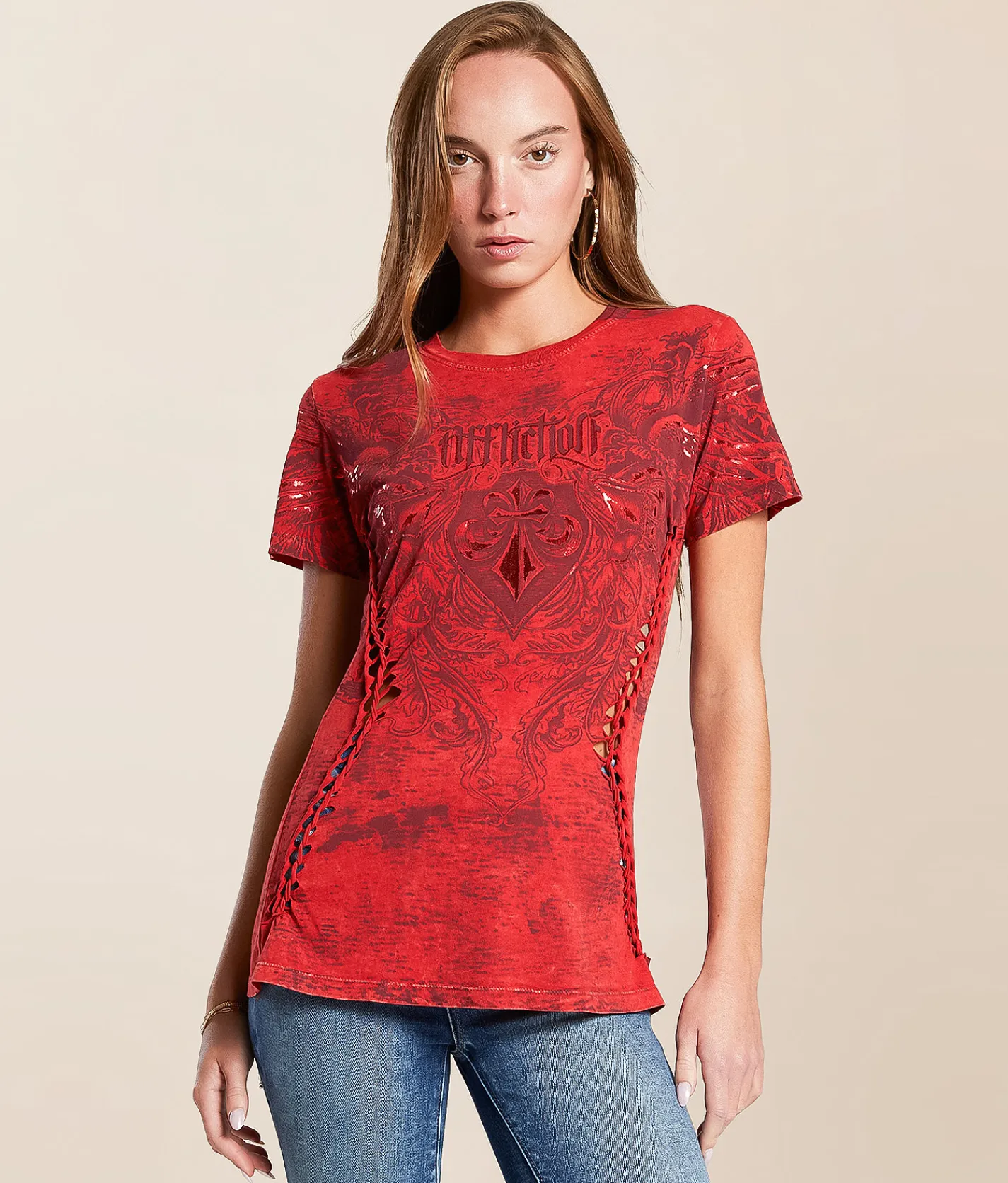 Affliction Fleuresque T-Shirt Cherry Lava Wash