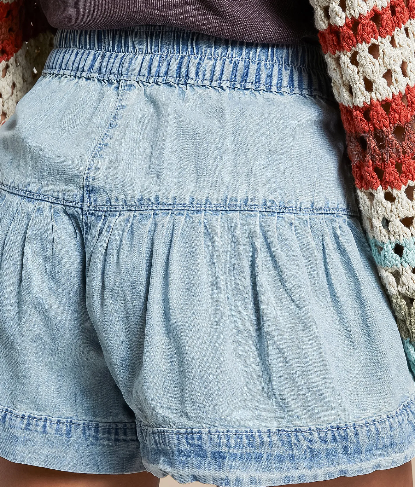 Free People Fleur Pleated Denim Short Belle Blue New