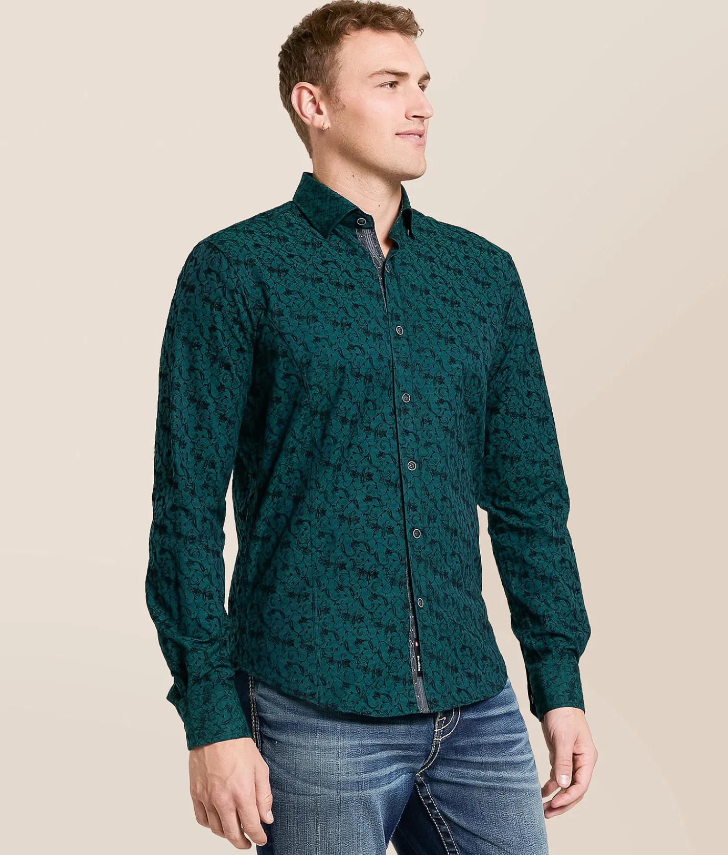 Tops | Eight X Flocked Floral Shirt Green