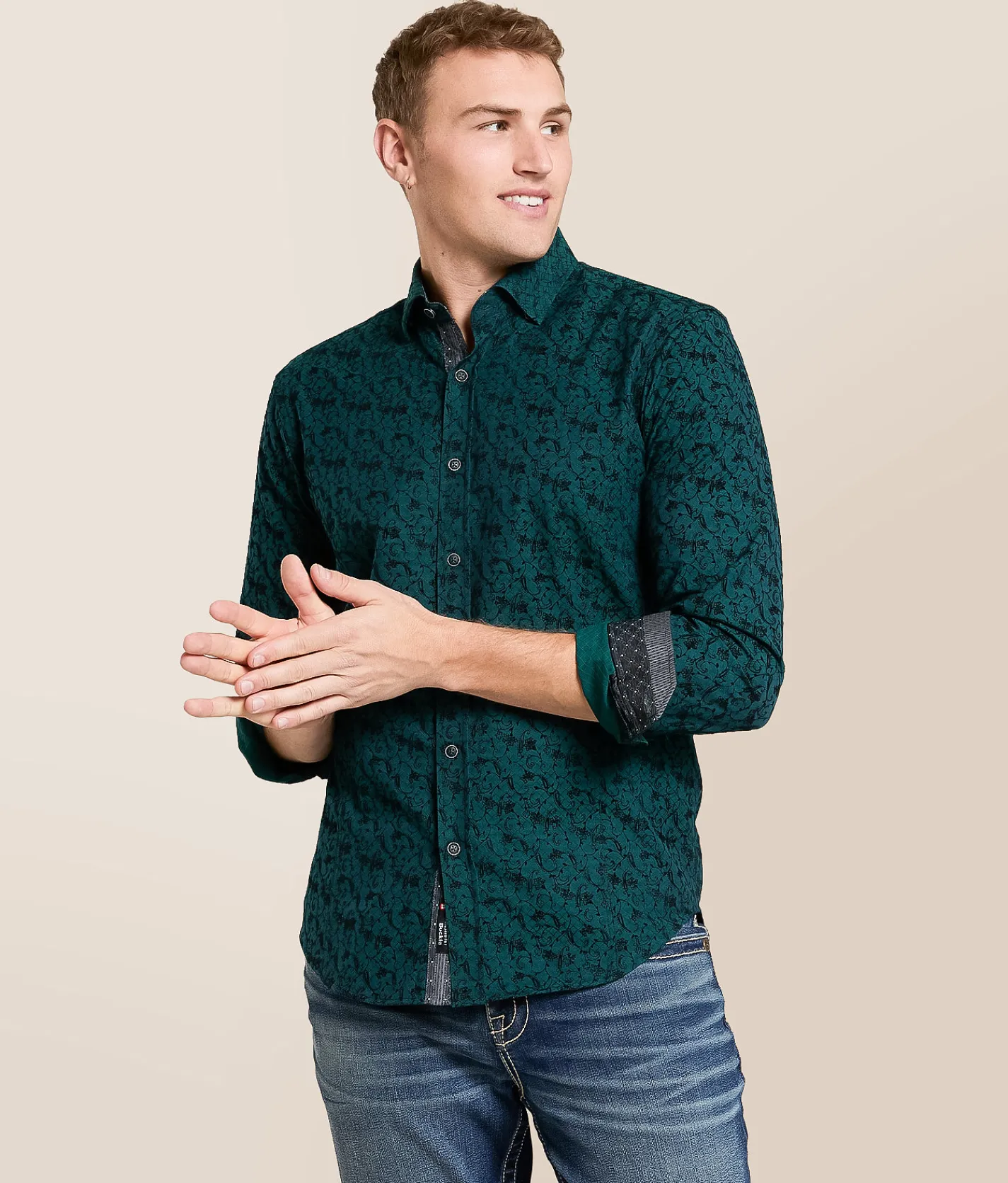 Tops | Eight X Flocked Floral Shirt Green