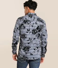 Tops | Eight X Flocked Floral Stretch Shirt Grey