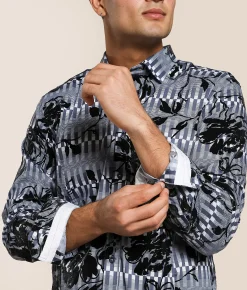 Tops | Eight X Flocked Floral Stretch Shirt Grey