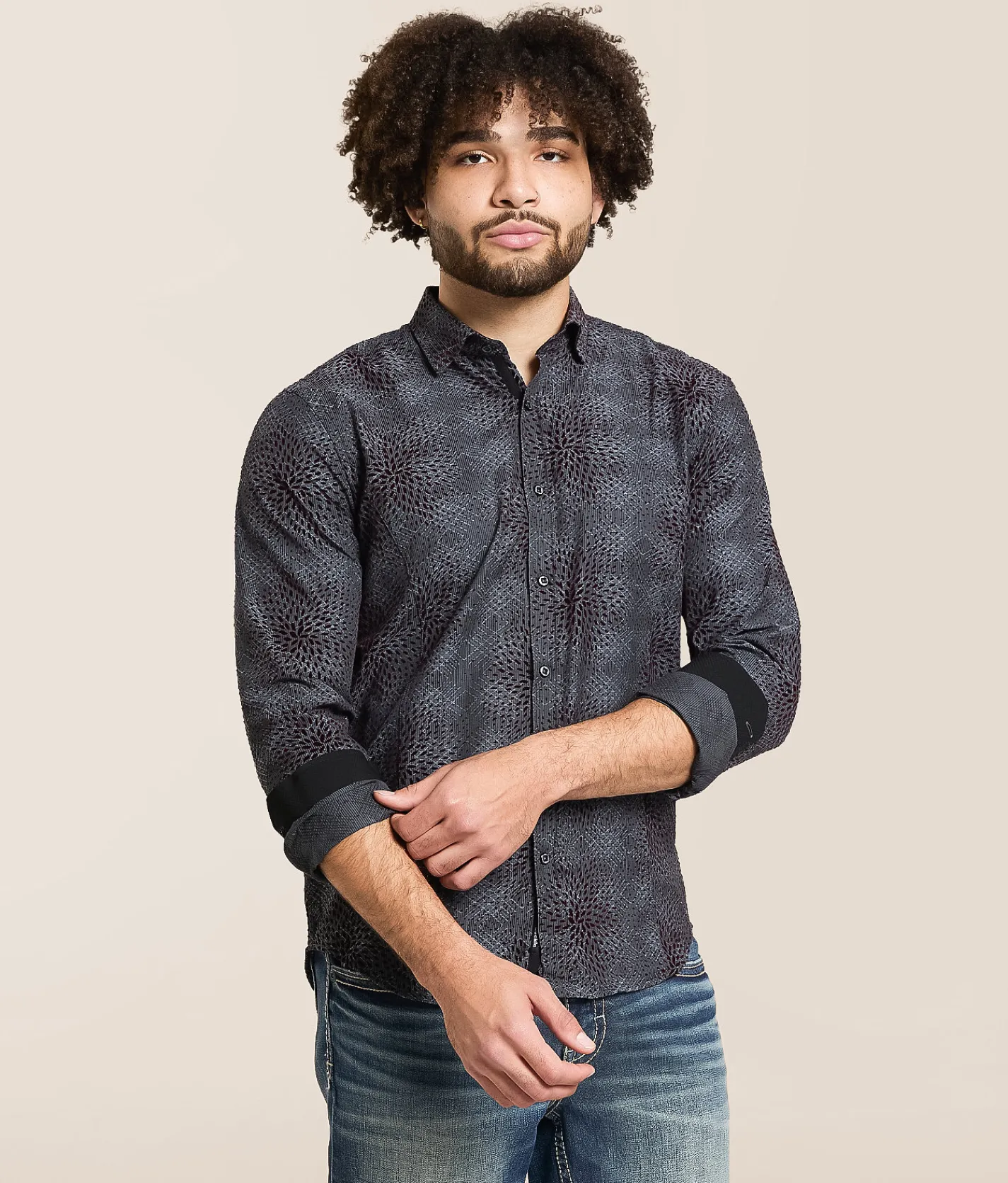 Eight X Flocked Shirt Grey Outlet