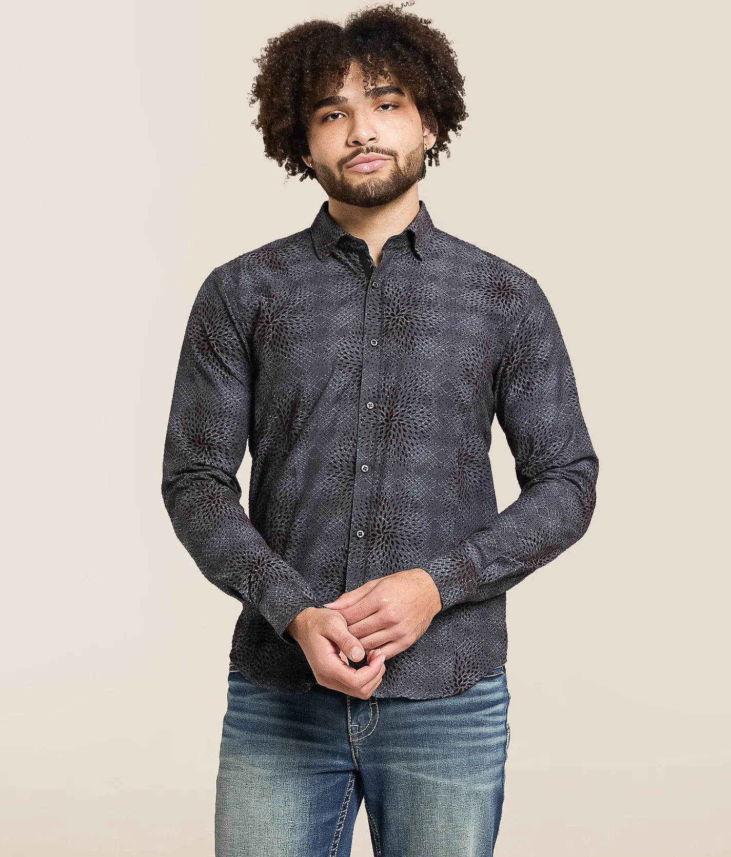 Eight X Flocked Shirt Grey Outlet