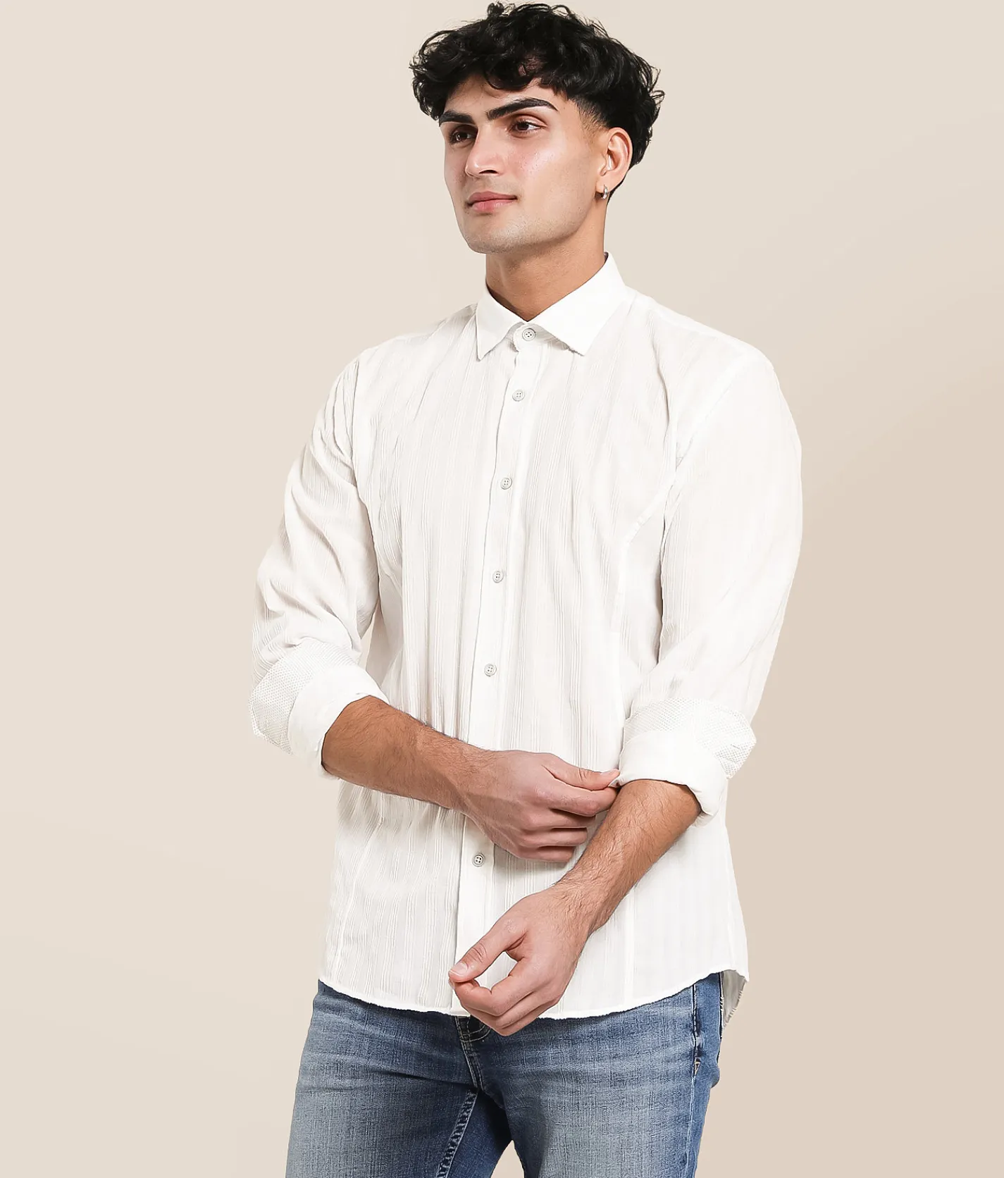 Tops | Eight X Flocked Tonal Striped Shirt White