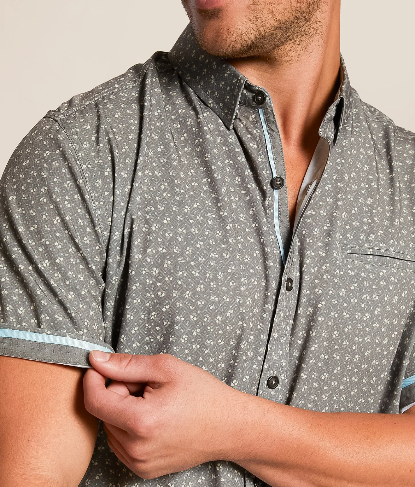 Tops | J.B. Holt Floral Athletic Performance Stretch Shirt Grey