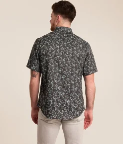 J.B. Holt Floral Athletic Performance Stretch Shirt Black Light Blue Grey Hot