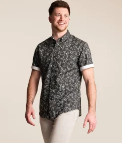 J.B. Holt Floral Athletic Performance Stretch Shirt Black Light Blue Grey Hot