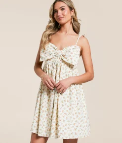 Willow & Root Floral Bow Dress Cream Brown Discount