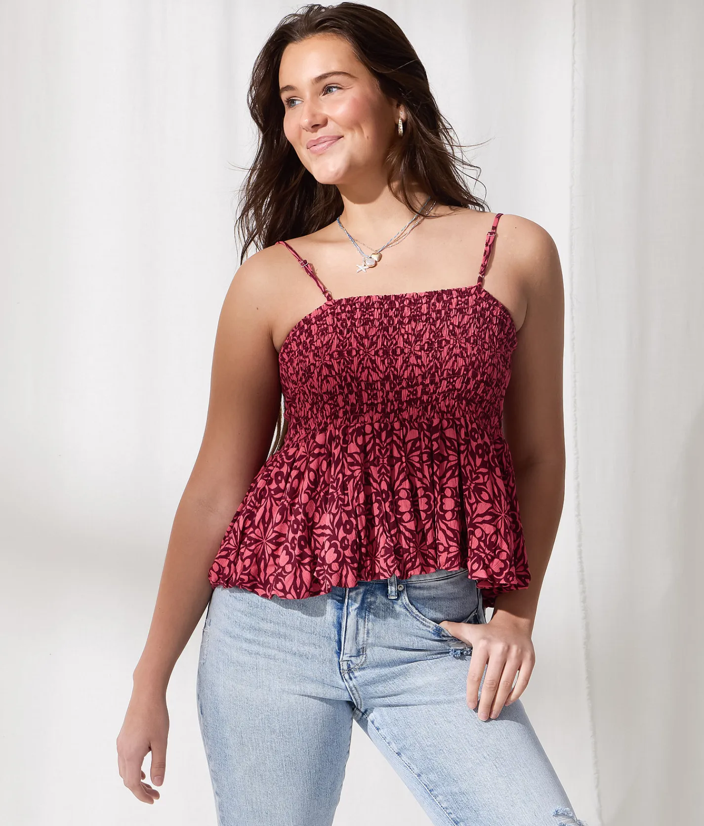 33 Coastal Floral Bubble Two Way Tank Top Pink Clearance
