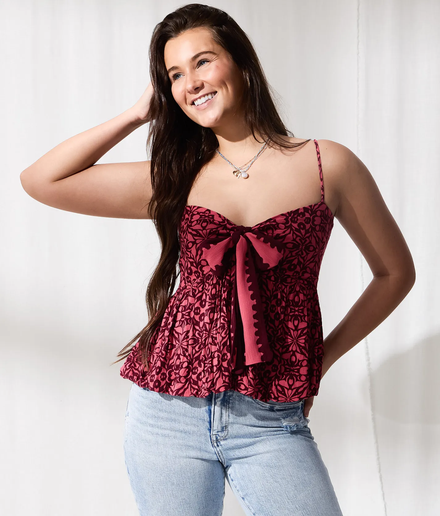 33 Coastal Floral Bubble Two Way Tank Top Pink Clearance
