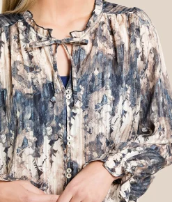 Tops | Daytrip Floral Chiffon Blouse Denim Tan