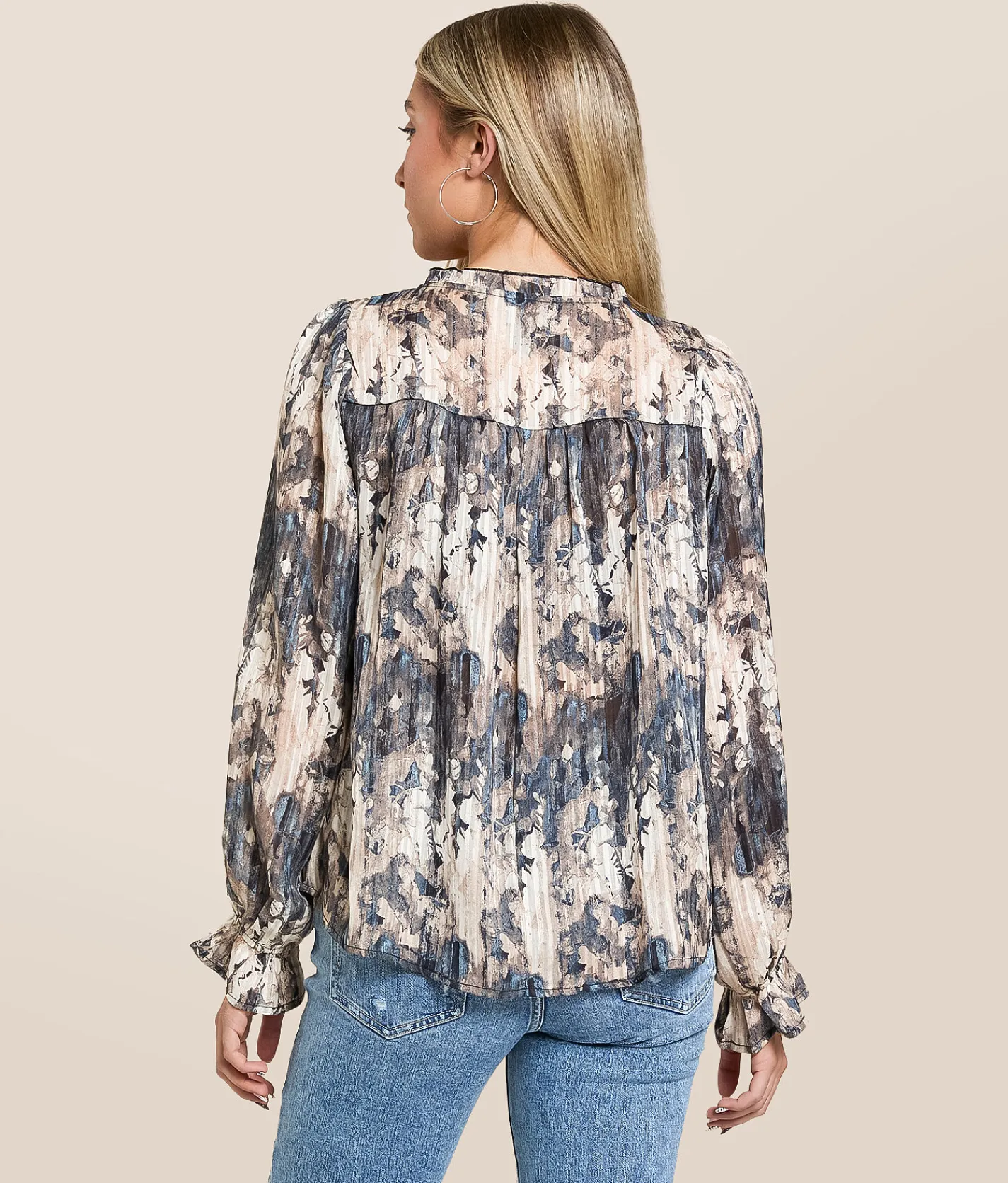 Tops | Daytrip Floral Chiffon Blouse Denim Tan