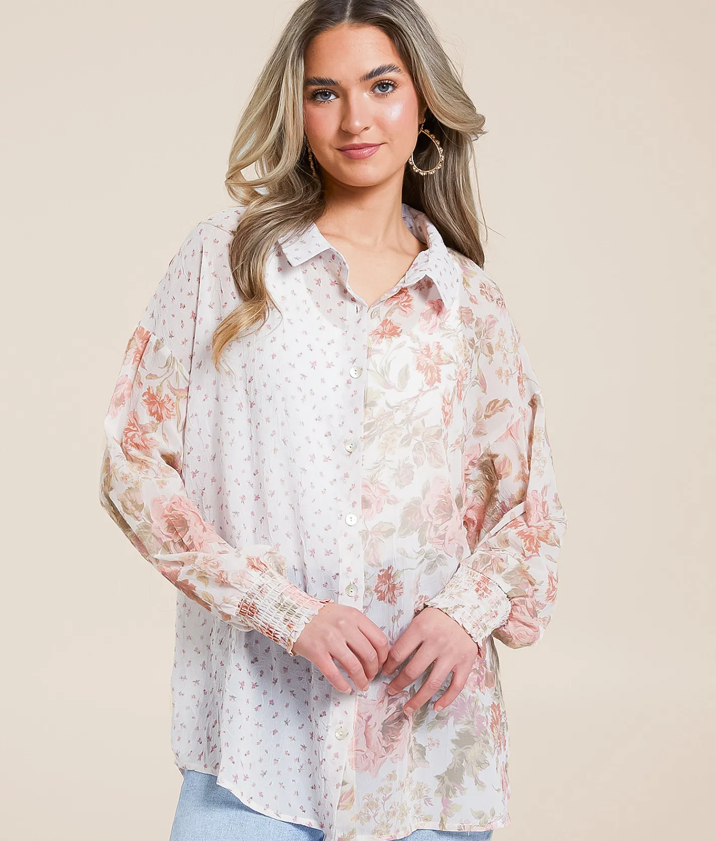 Tops | Daytrip Floral Chiffon Blouse Cream Mauve