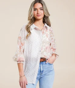 Tops | Daytrip Floral Chiffon Blouse Cream Mauve