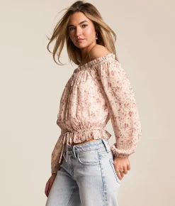 Willow & Root Floral Chiffon Off The Shoulder Top Pink Hot