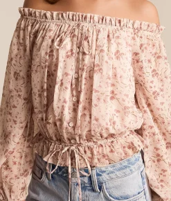 Willow & Root Floral Chiffon Off The Shoulder Top Pink Hot