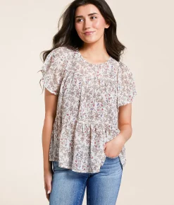 Tops | Daytrip Floral Chiffon Tiered Top Cream Multi