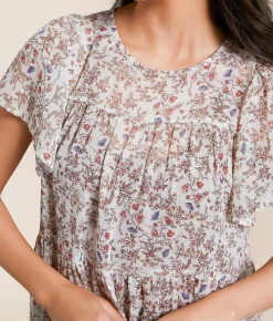 Tops | Daytrip Floral Chiffon Tiered Top Cream Multi