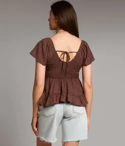 Tops | BKE Floral Crinkle Knit Top Plum