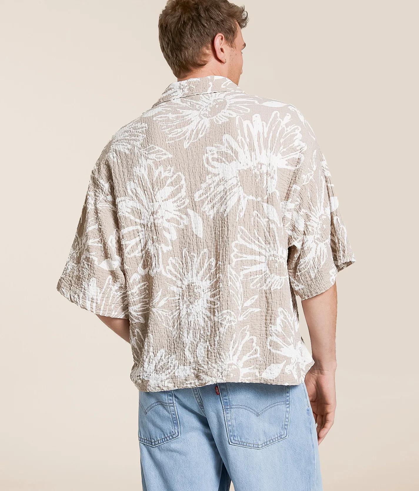 Valor Floral Crinkle Shirt Taupe Outlet
