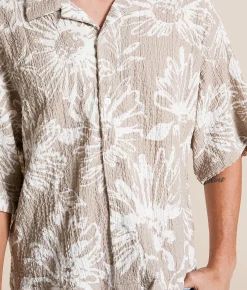 Valor Floral Crinkle Shirt Taupe Outlet