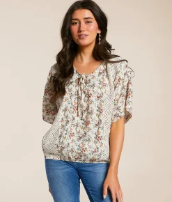 Daytrip Floral Crinkle Top Cream Assorted Clearance