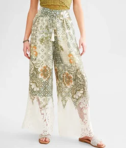 Bottoms | Miss Me Floral Crochet Beach Pant Multi Green