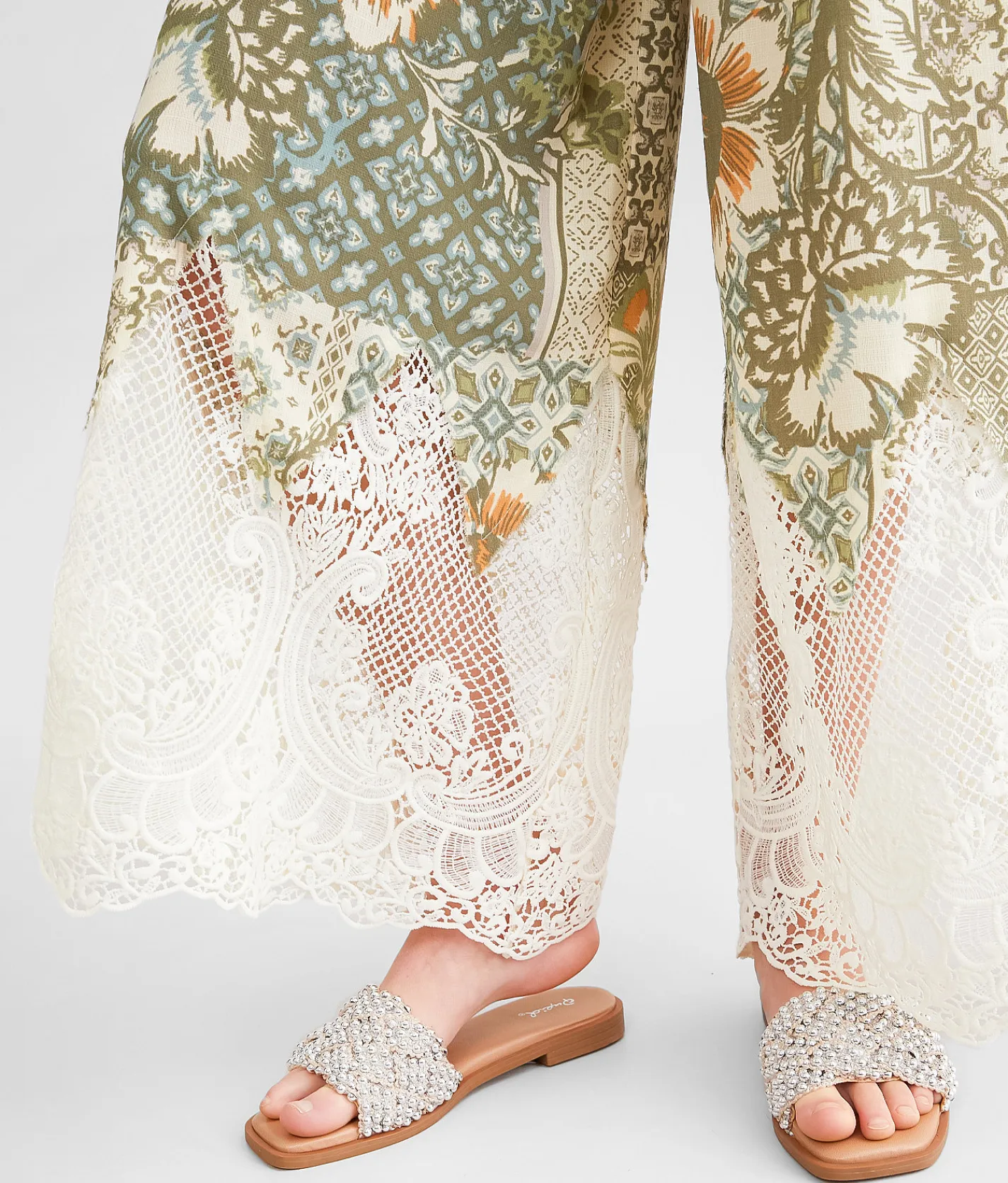 Bottoms | Miss Me Floral Crochet Beach Pant Multi Green