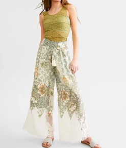 Bottoms | Miss Me Floral Crochet Beach Pant Multi Green